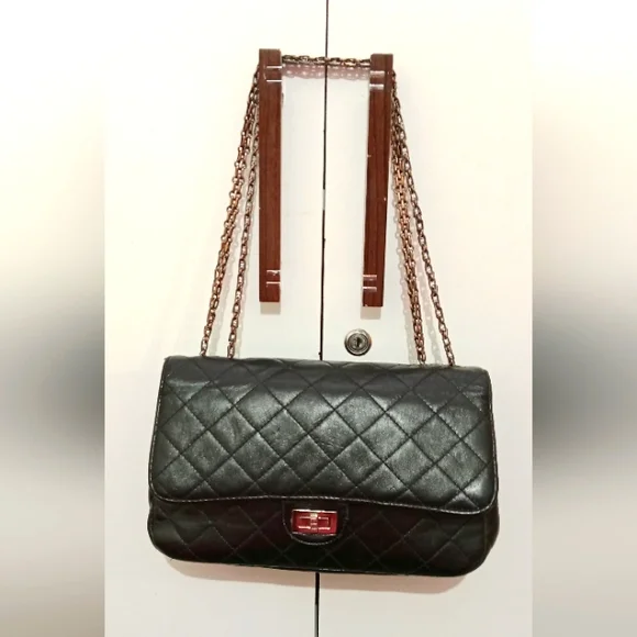 Calfskin synthetic luxury leather flap shoulder bag black 🖤 - Picture 5 of 16